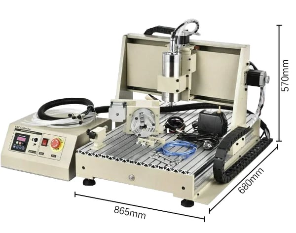 CNC-jyrsin - 6040 kaiverrus- ja jyrsinkone - 4-akselinen X/Y/Z/A - 1500 W - 24000 r/min - Mach3 - Z-liike 12 cm - 220 V - Sorrel