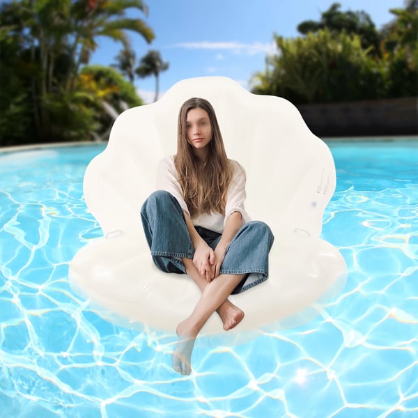 Muslingeformet pool-float - Oppustelig bademadras - PVC, Højfrekvens-svejset, 1–2 personer, Maks 100 kg - Hvid