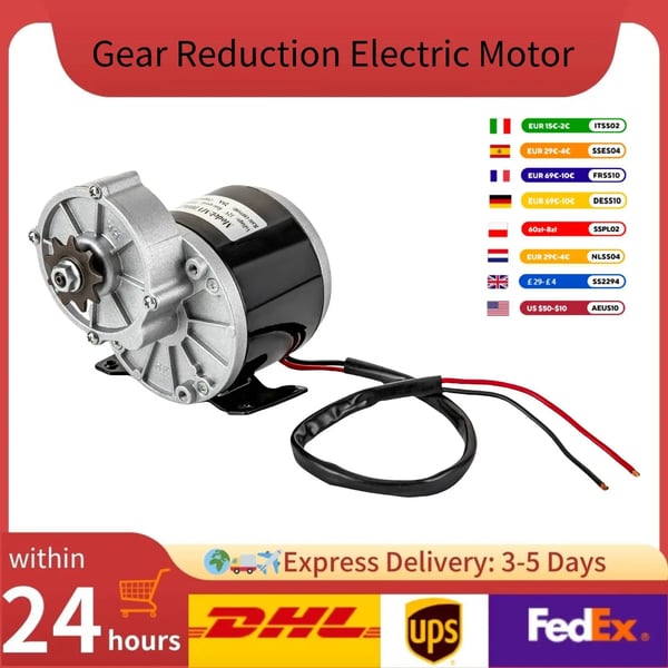 Elektrisk motor - MY1016Z - 250W 12V - Gearreduktion - Børstet DC - Til el-scooter og elcykel
