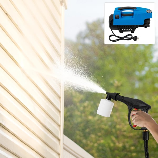 Elektrisk højtryksrenser - Hjem/Bilvask - 220V 8A - 2800 rpm - 33×14×24 cm - 10,35 kg - Ind-/udløbsslange - Sort og blå