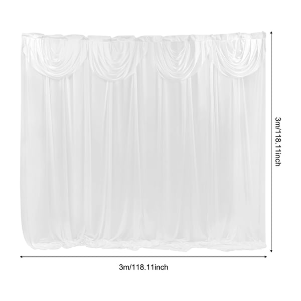 Taustaverhot häihin, 3x3 m silkkikangas, valkoinen, juhliin, näyttämölle, teatteriin ja valokuvausstudioihin