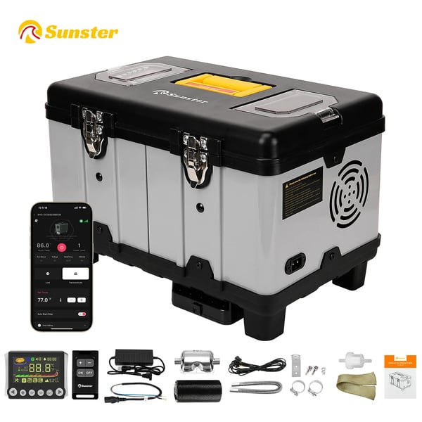 Diesel pysäköintilämmitin - TB10 - Teho 8 kW - 12/24 V DC & 110–240 V - Työkalulaatikko, kannettava - Bluetooth - Plateotila & vakio lämpö - Musta