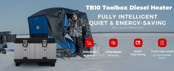 Diesel pysäköintilämmitin - TB10 - Teho 8 kW - 12/24 V DC & 110–240 V - Työkalulaatikko, kannettava - Bluetooth - Plateotila & vakio lämpö - Musta