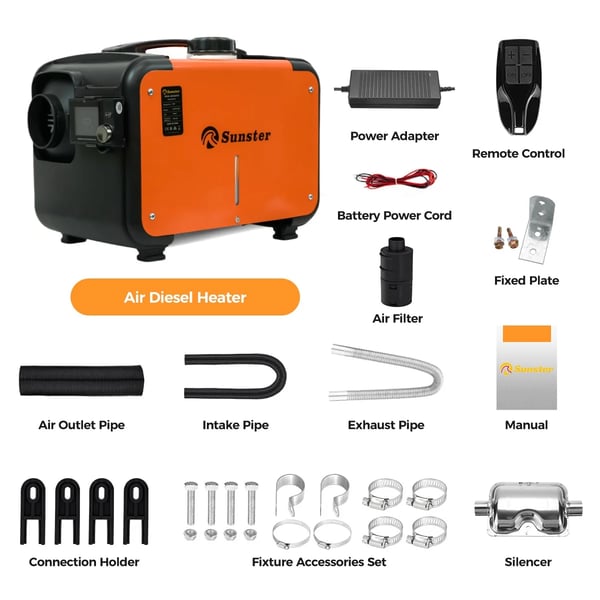 Diesel ilmalämmitin - Pysäköintilämmitin 8 kW - Auto 12/24 V - AC 110–240 V Adapteri - Bluetooth-sovellus - Lämmitysala 20–25 m² - 5 l Säiliö