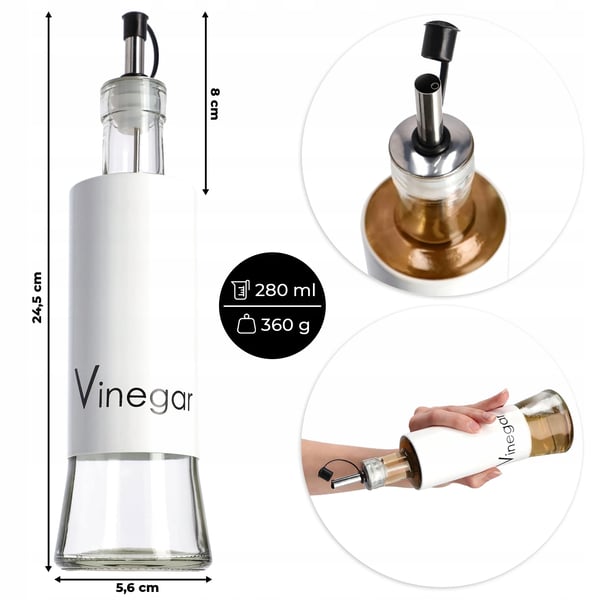 Olivoljedispenser och vinägerflaska - Glasflaska - 320 ml - Vit