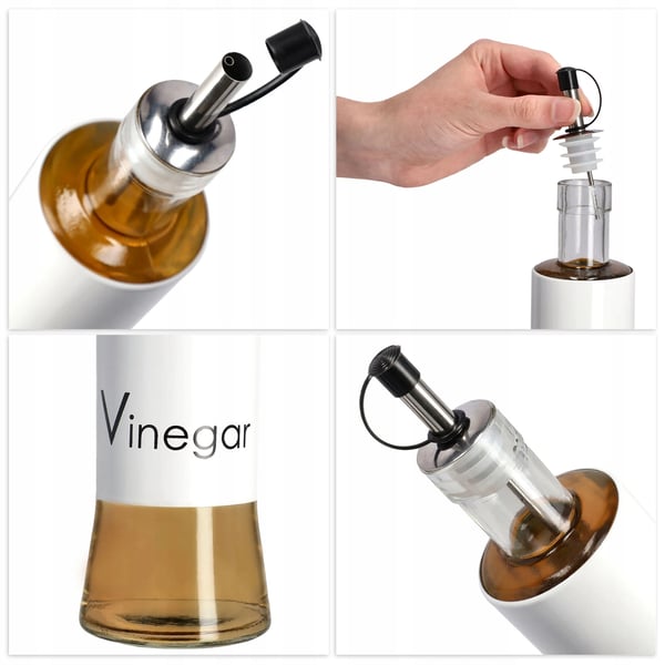 Olivoljedispenser och vinägerflaska - Glasflaska - 320 ml - Vit