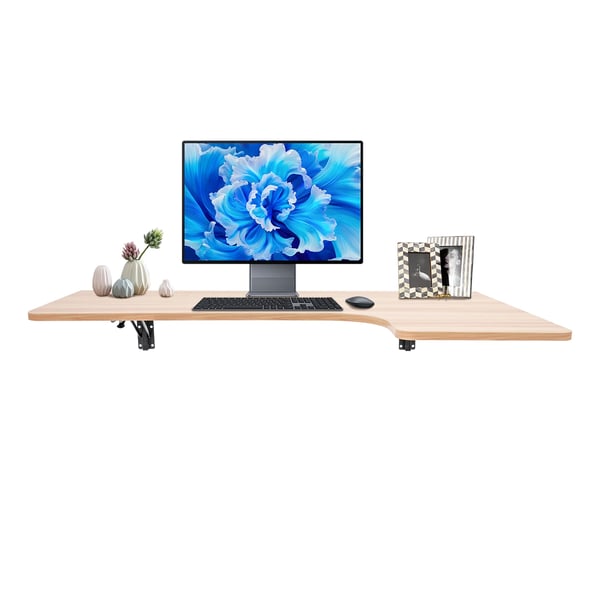 Væghængt klapbord - Foldbart vægbord/skrivebord/spisebord - 100×60 cm - Bæreevne 30 kg - MDF & stål - Rektangulær - Lys valnød