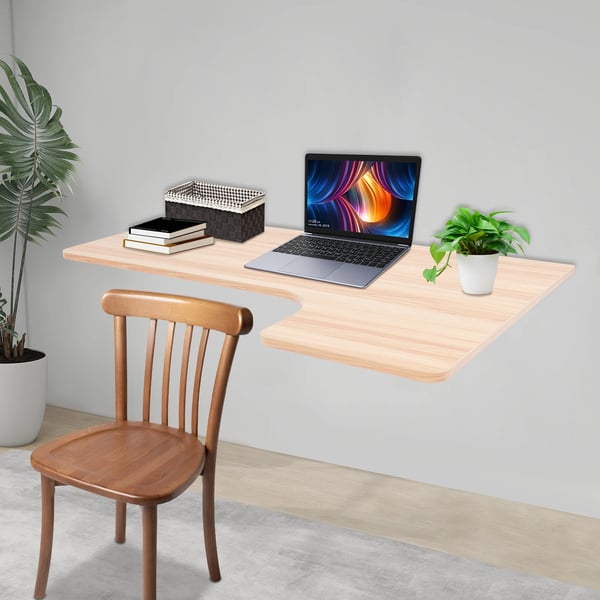 Væghængt klapbord - Foldbart vægbord/skrivebord/spisebord - 100×60 cm - Bæreevne 30 kg - MDF & stål - Rektangulær - Lys valnød