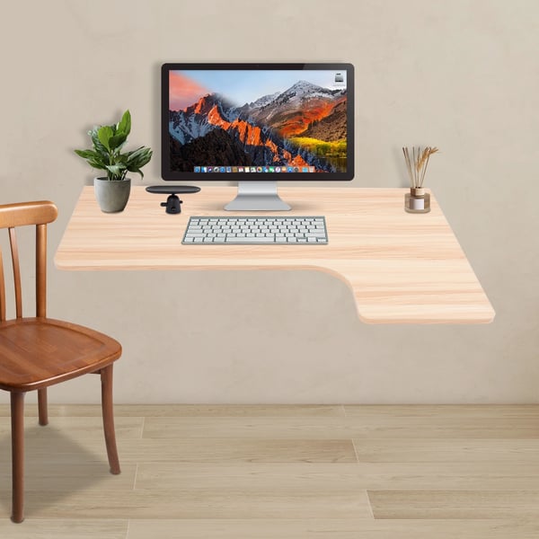 Væghængt klapbord - Foldbart vægbord/skrivebord/spisebord - 100×60 cm - Bæreevne 30 kg - MDF & stål - Rektangulær - Lys valnød