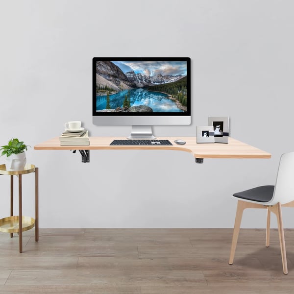 Væghængt klapbord - Foldbart vægbord/skrivebord/spisebord - 100×60 cm - Bæreevne 30 kg - MDF & stål - Rektangulær - Lys valnød