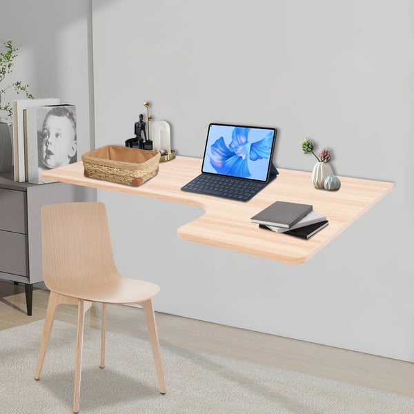 Væghængt klapbord - Foldbart vægbord/skrivebord/spisebord - 100×60 cm - Bæreevne 30 kg - MDF & stål - Rektangulær - Lys valnød