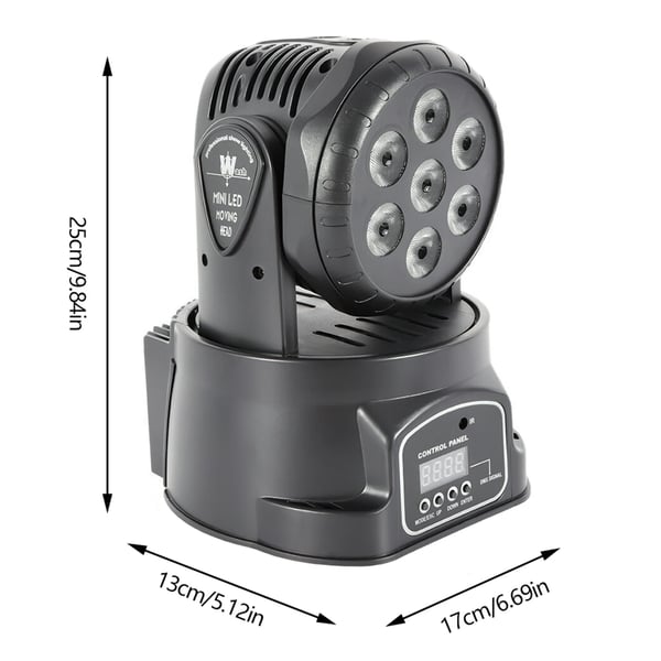 LED Moving Head - Lavavalo - 7x10W RGBW - 630° Pan, 240° Tilt - DMX512 ja Ääniohjaus - Askelmoottori - 240V AC - Musta
