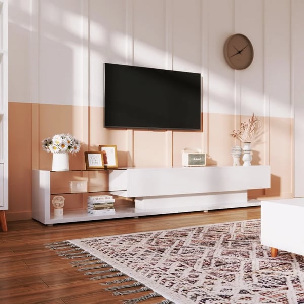 TV-bænk/TV-skænk - Lowboard TV-møbel - Længde 170 cm - Højglans - LED-belysning - Vægmonterbar - Moderne Design - Hvid