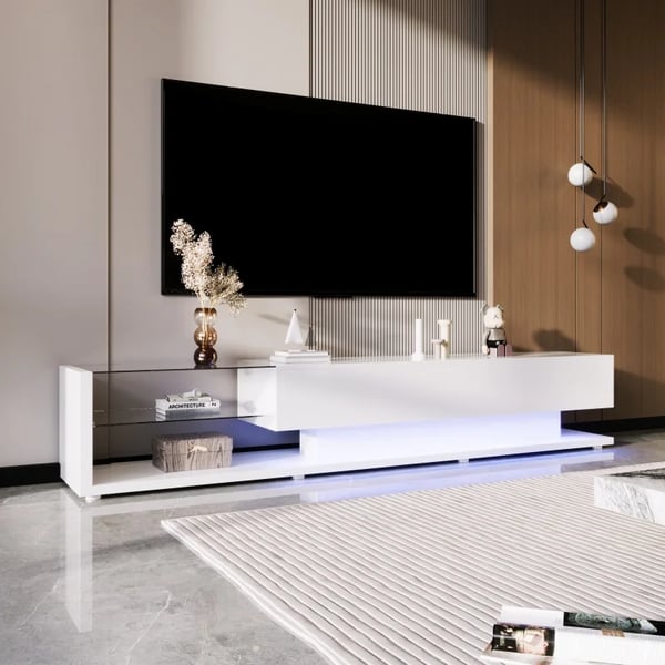 TV-bænk/TV-skænk - Lowboard TV-møbel - Længde 170 cm - Højglans - LED-belysning - Vægmonterbar - Moderne Design - Hvid