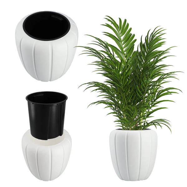 Blomsterkrukke - Urtepotte - Med Inderpotte - 3D Struktur - 40 cm - Hvid