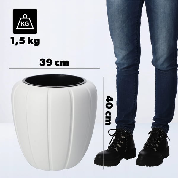 Blomsterkrukke - Urtepotte - Med Inderpotte - 3D Struktur - 40 cm - Hvid