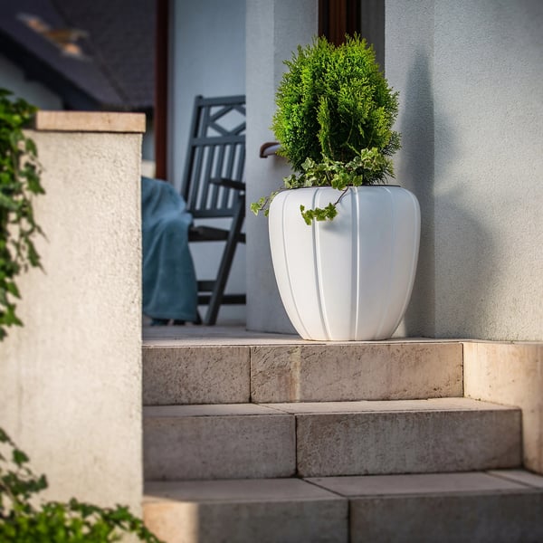 Blomsterkrukke - Urtepotte - Med Inderpotte - 3D Struktur - 40 cm - Hvid