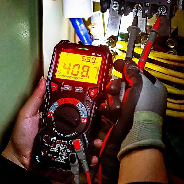 Digitaalinen yleismittari - HT118A - AC/DC 1000V/750V - Virta 10A - Vastus 60MΩ - Lämpötila -40–1000°C - Manuaalinen mittausalue - Punainen