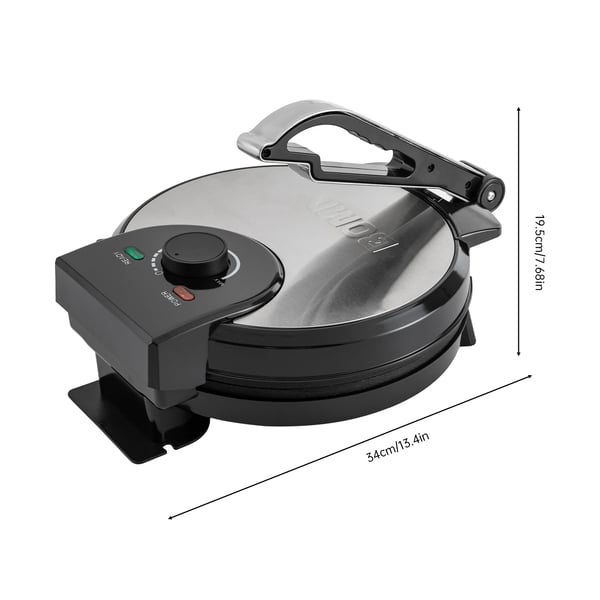 Elektrisk roti/chapati-maskine - Dobbeltsidet presse - Non-stick, 1200 W, 220 V, Justerbar op til 260°C, Rustfrit stål, 75 cm ledning - Sort