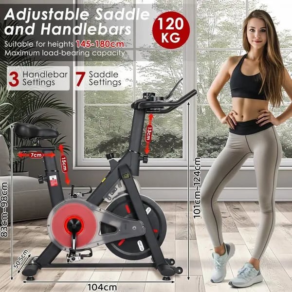 Motionscykel - Ergometer - Magnetisk modstand - LCD-display - Maks brugervægt 120 kg - Højde 101–124 cm - Sort