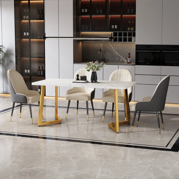 Spisebord/Køkkenbord - Rektangulært - MDF-bordplade, metalben - 117×68 cm - Til 2 personer - Minimalistisk - Kræver montering - Lysegrå