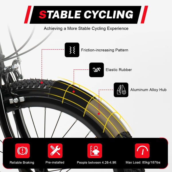 Børnecykel - Mountainbike MTB - 7 gear - 50 cm hjul - Aluminiumsramme - For fælgbremse, bag V-bremse - Højde 130–150 cm - Rød