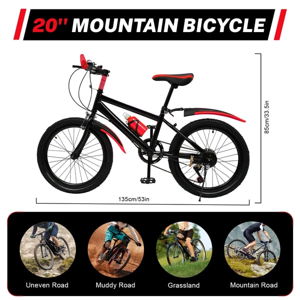 Børnecykel - Mountainbike MTB - 7 gear - 50 cm hjul - Aluminiumsramme - For fælgbremse, bag V-bremse - Højde 130–150 cm - Rød