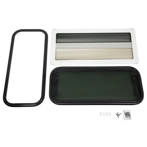 Asuntoauto/Asuntovaunu Ikkuna - Ulosaukeava - Karkaistu Lasi - Pyöristetyt Kulmat - Aukko 70×30 cm - Seinäpaksuus 30–40 mm - Auringonsuoja - Vihreä