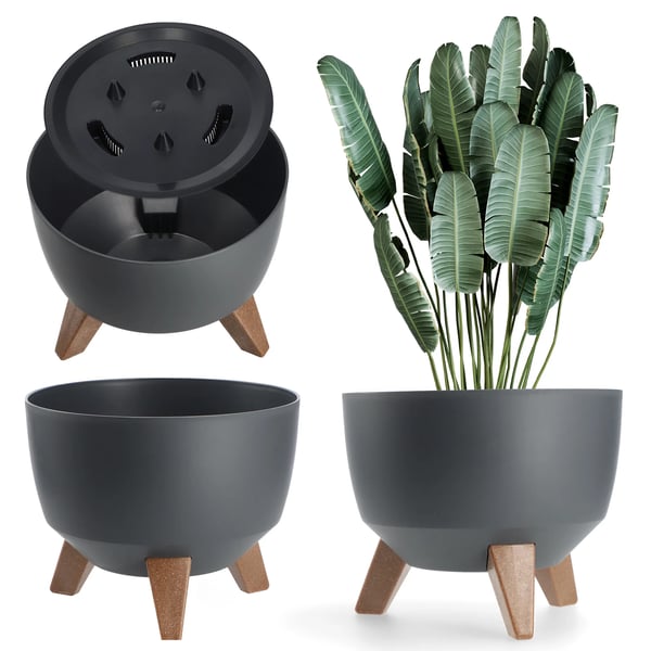 Blomsterkrukke - Overpotte Ø 24 cm - Med Indsats - Med Fødder - Antracit