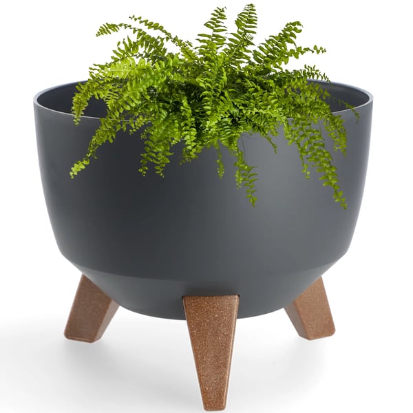 Blomsterkrukke - Overpotte Ø 24 cm - Med Indsats - Med Fødder - Antracit
