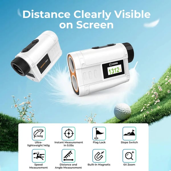 Golf Etäisyysmittari - CT-1200 - Kantama 1200 m - Kaltevuusmittaus - 6X Suurennus - Lippulukitus värinä - Ladattava 750 mAh - Keltainen