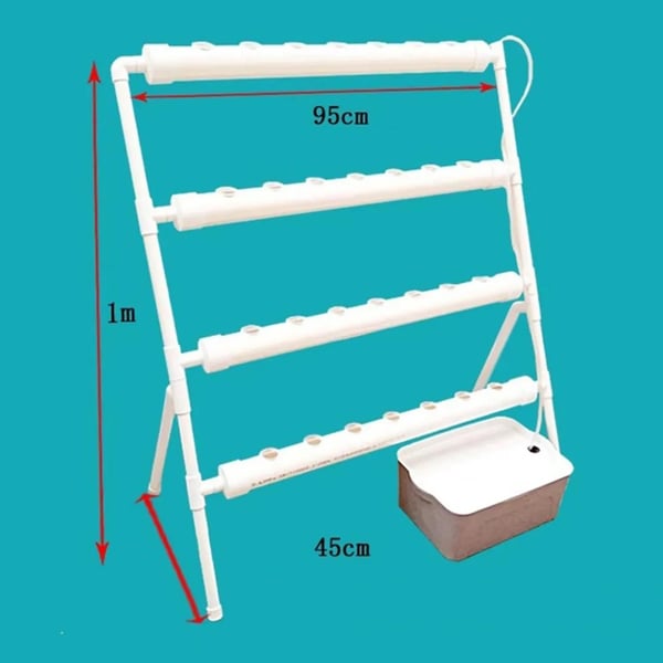 Hydroponisk dyrkningssæt - PVC-rørsystem - 36 Huller - Ø32 mm - 95×45×100 cm - Uden Reservoir - Hvid