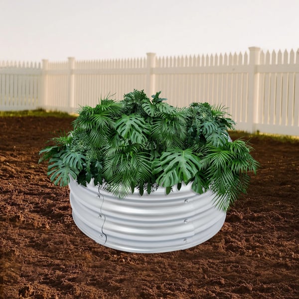Rund plantekasse i metal - Hævet højbed - Rund form - Metalkonstruktion - Til grøntsager, blomster, urter - Have, terrasse, altan