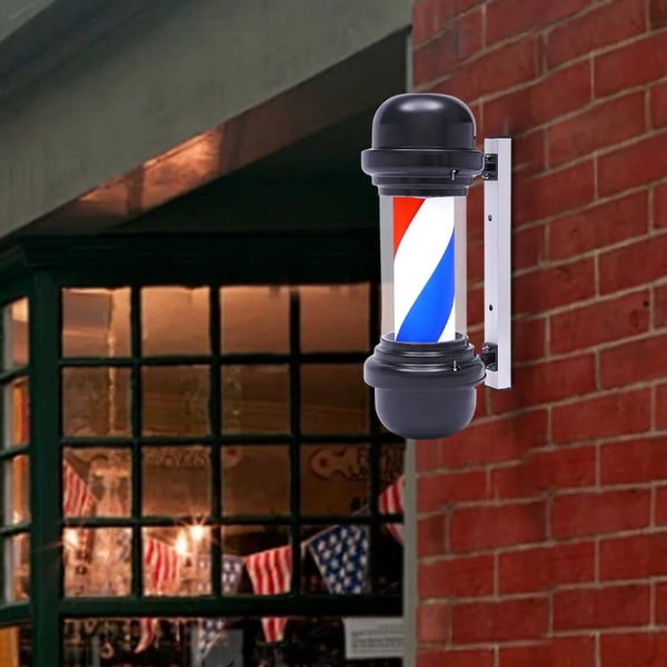 Parturitolppa - LED pyörivä valopylväs - 220 V - 50,8 cm - Taustavalaistu - Kampaamoon/parturiin - Norsunluunvärinen