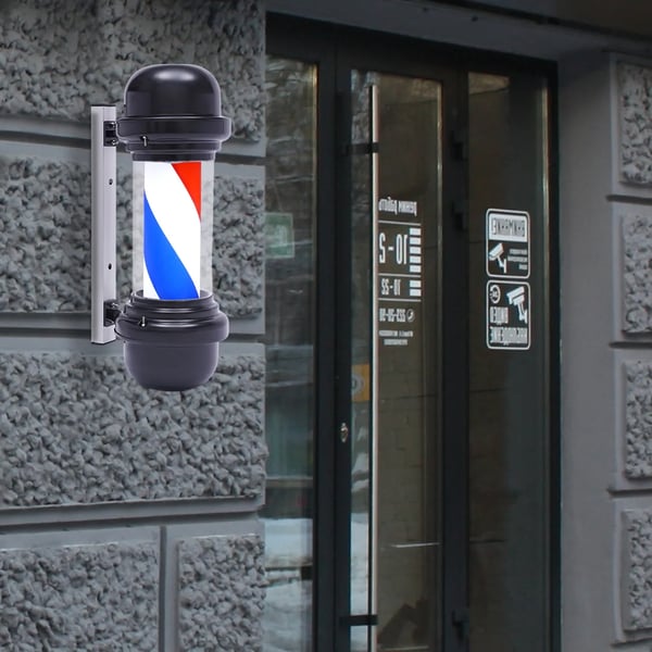Parturitolppa - LED pyörivä valopylväs - 220 V - 50,8 cm - Taustavalaistu - Kampaamoon/parturiin - Norsunluunvärinen