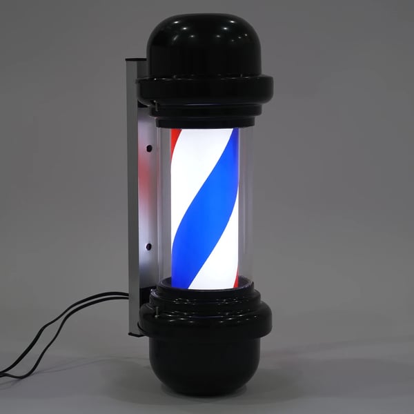 Parturitolppa - LED pyörivä valopylväs - 220 V - 50,8 cm - Taustavalaistu - Kampaamoon/parturiin - Norsunluunvärinen
