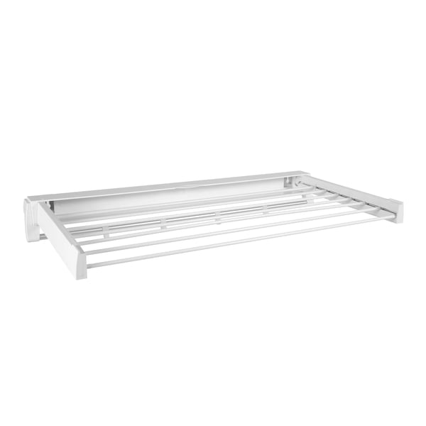 Vægmonteret tørrestativ - Foldbar og udtrækkelig tørrehylde - 9 stænger - Aluminium - 2 kg pr. stang - 84×43,5×6 cm - Hvid