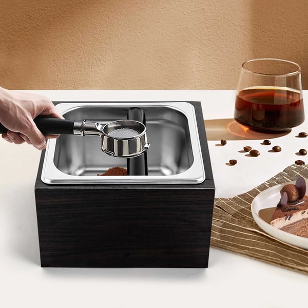 Kaffesumpbeholder - Knock Box - 1500 ml - Rustfrit stål - 18,5 x 17,5 x 12,5 cm - Sort