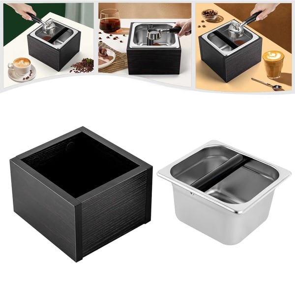 Kaffesumpbeholder - Knock Box - 1500 ml - Rustfrit stål - 18,5 x 17,5 x 12,5 cm - Sort