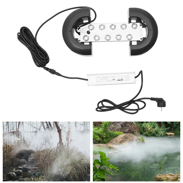 Ultralyd Tågedanner Luftfugter - Industriel Mist Maker - 10 Hoveder - 7 L/t - 350 W - IP67 Strømforsyning - 304 Rustfrit Stål - Sort