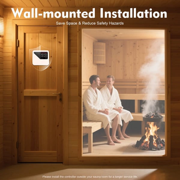Styring til saunaovn - Temperaturcontroller - Tørsauna - 3–9 kW - 220–240 V - Lysstyring maks. 60 W - Drejeknap - Plast