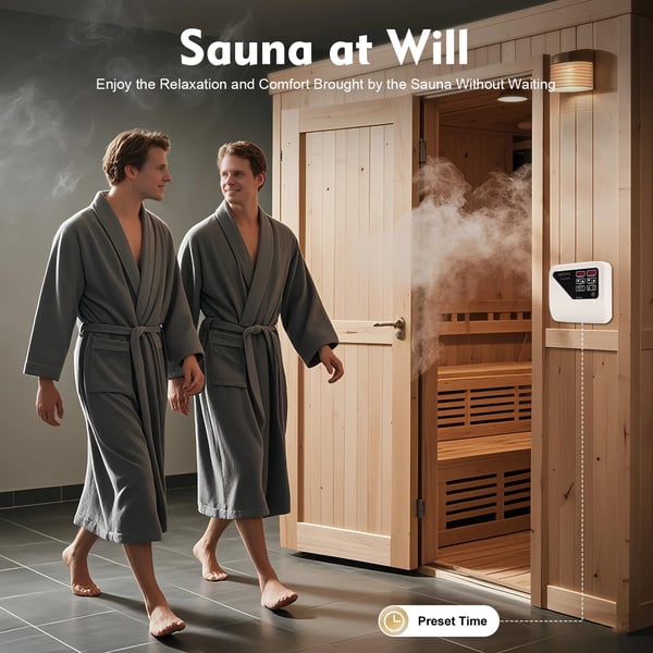Styring til saunaovn - Temperaturcontroller - Tørsauna - 3–9 kW - 220–240 V - Lysstyring maks. 60 W - Drejeknap - Plast