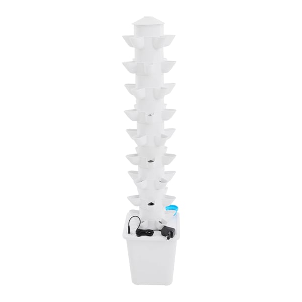 Hydroponiskt odlingssystem - Vertikalt torn - 45 odlingshål - 115 cm - Borstlös DC-pump - 95–245 V EU/US-kontakt - PP-plast - Vit