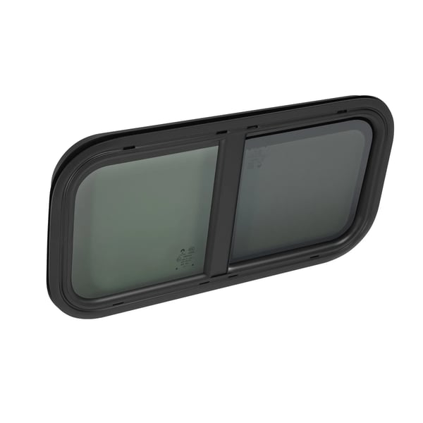 Campingvogn/Autocamper vindue - Horisontalt skydevindue - 70 x 40 cm - Hærdet glas - Aluminiumramme - Mørklægningsgardin - Sort
