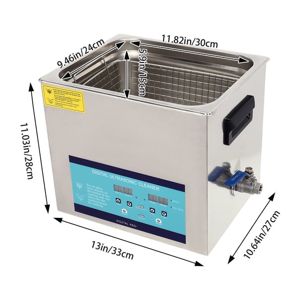 Ultralydsrenser - 10 L Rengøringsmaskine - 28/40 kHz - Timer 0–30 min - EU-stik 220 V - Rustfrit stål 201/304 - Effekt <800 W - Lysegrå