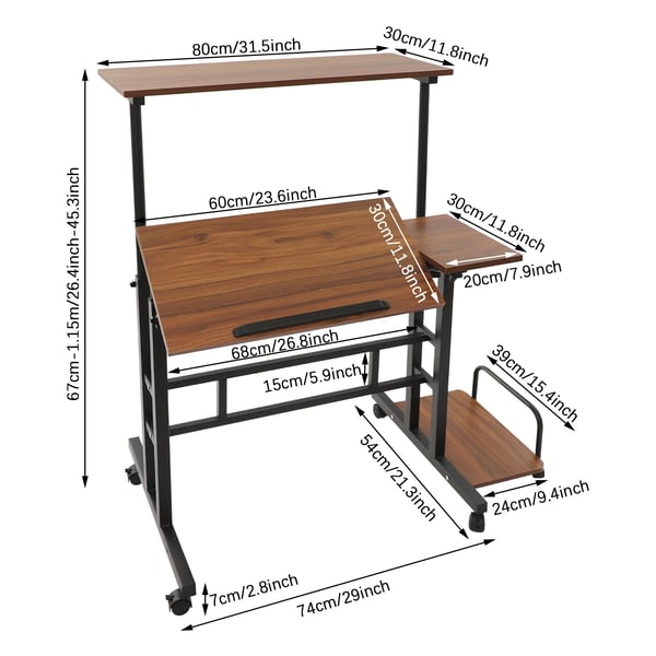 Multifunktionsskrivebord - Computerbord på hjul - Sammenklappeligt - Højdejusterbart 67–115 cm - 6 hjul - Opbevaring - MDF & kulstofstål - Khaki