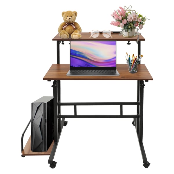 Multifunktionsskrivebord - Computerbord på hjul - Sammenklappeligt - Højdejusterbart 67–115 cm - 6 hjul - Opbevaring - MDF & kulstofstål - Khaki