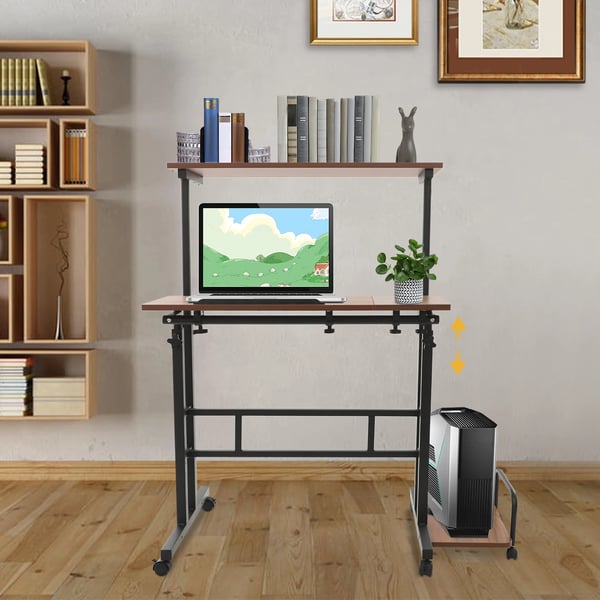 Multifunktionsskrivebord - Computerbord på hjul - Sammenklappeligt - Højdejusterbart 67–115 cm - 6 hjul - Opbevaring - MDF & kulstofstål - Khaki