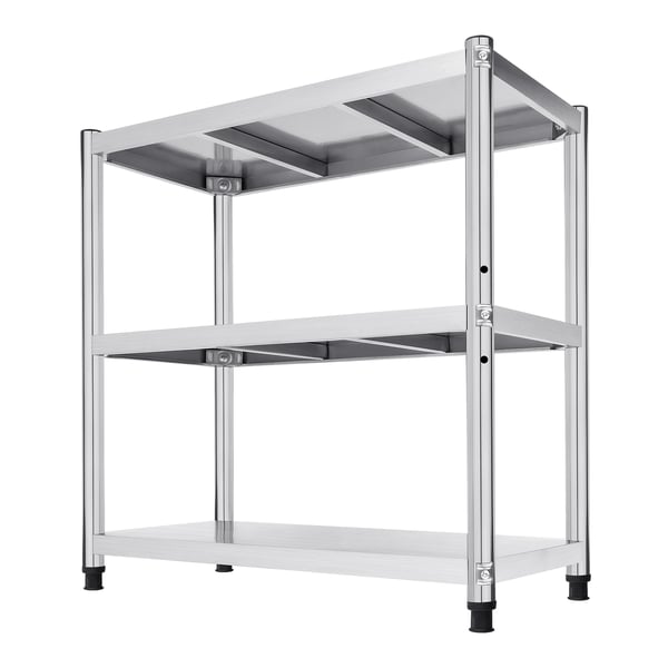 Keittiöhylly, 3‑tasoinen mikrouunihylly ruostumattomasta teräksestä, 80×80×40 cm, kotiin, ravintolaan ja ulkokäyttöön