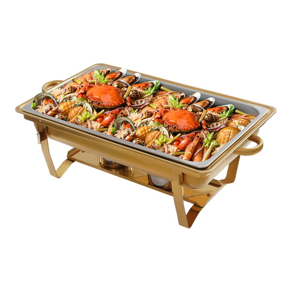 Buffévärmare - Chafing Dish Set - 4-Pack - 11 L Per Behållare - Rostfritt Stål - 53,5×33,5×6,5 cm - Med 4 Tänger - Gul